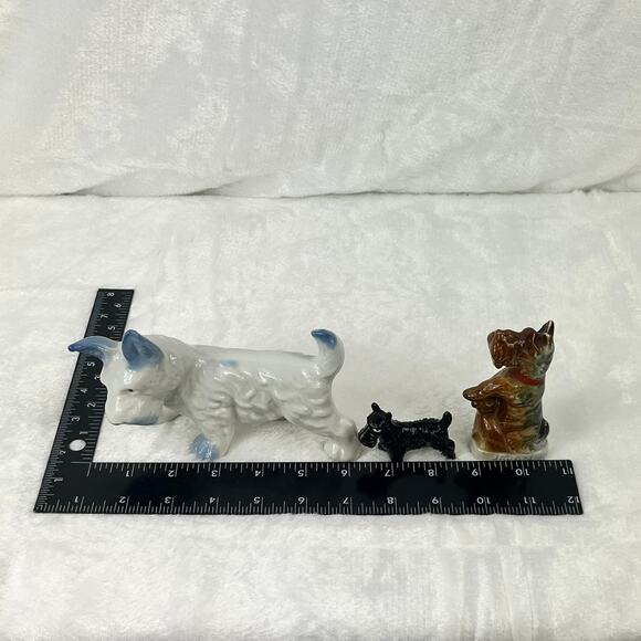 Lot 3 Vintage Japan Dog Figurines Porcelain Terrier Scottie Mixed Glaze Styles - Picture 10 of 14